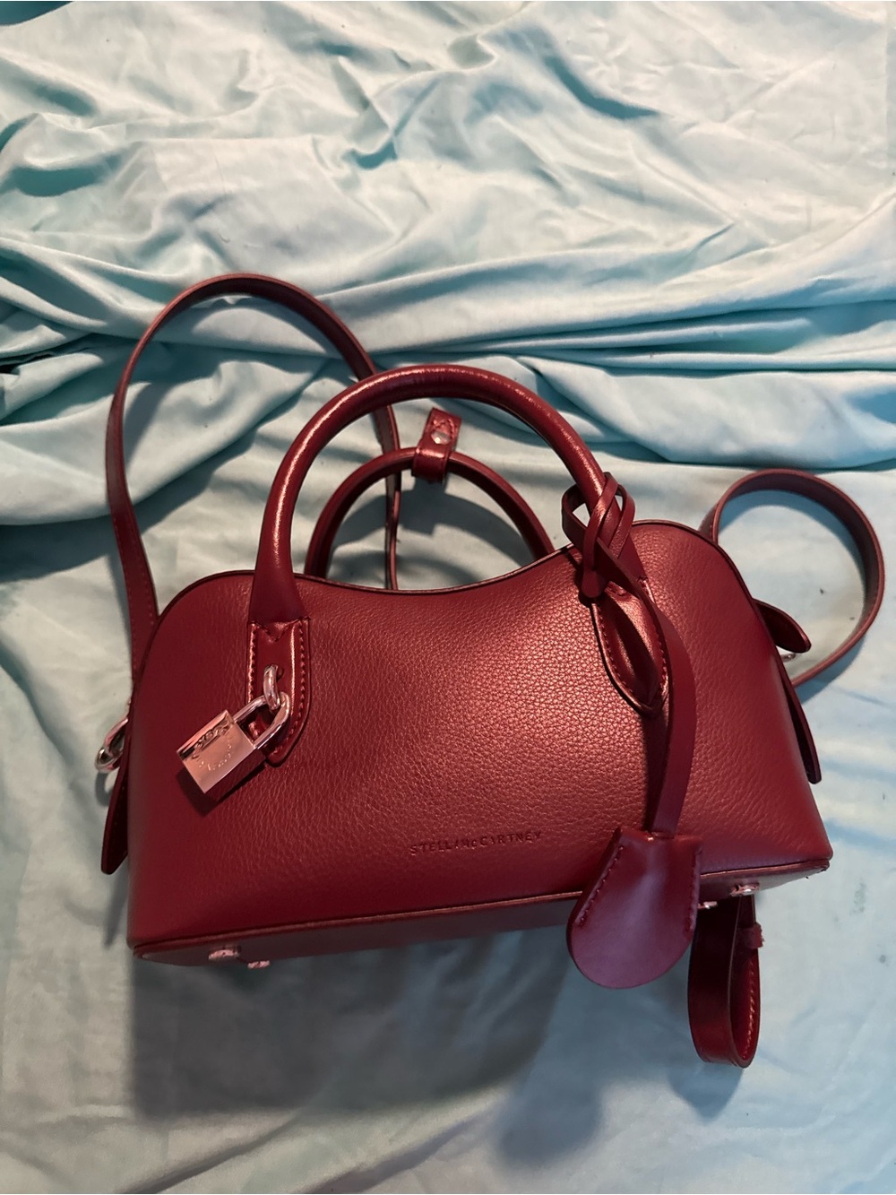 Stella McCartney Burgundy Pebbled Satchel with Shoulder Strap